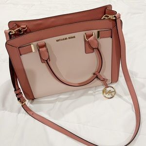 Michael Kors Medium Leather Dillon Satchel in Blossom Pink / Tulip